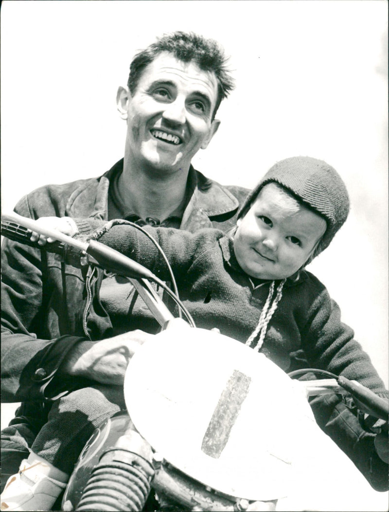 Sten Lundin and little Gabb Kenneth Motocross. - Vintage Photograph