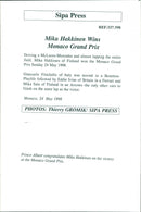 1998 BIST OMPUT ASSOCH WARS EINER HAKKINEN SECOND FERRARI PRESS BRITAIN PRINCE - Vintage Photograph