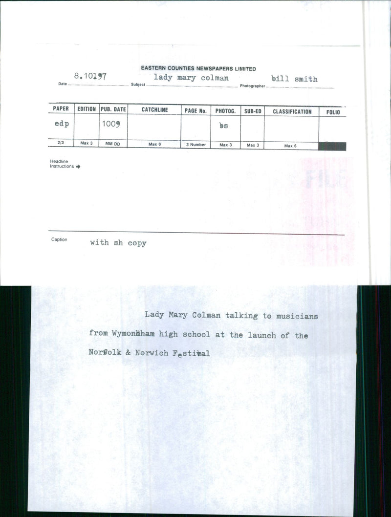 Lady Mary Coleman talking to musicians from Wymonaham High School. - Vintage Photograph