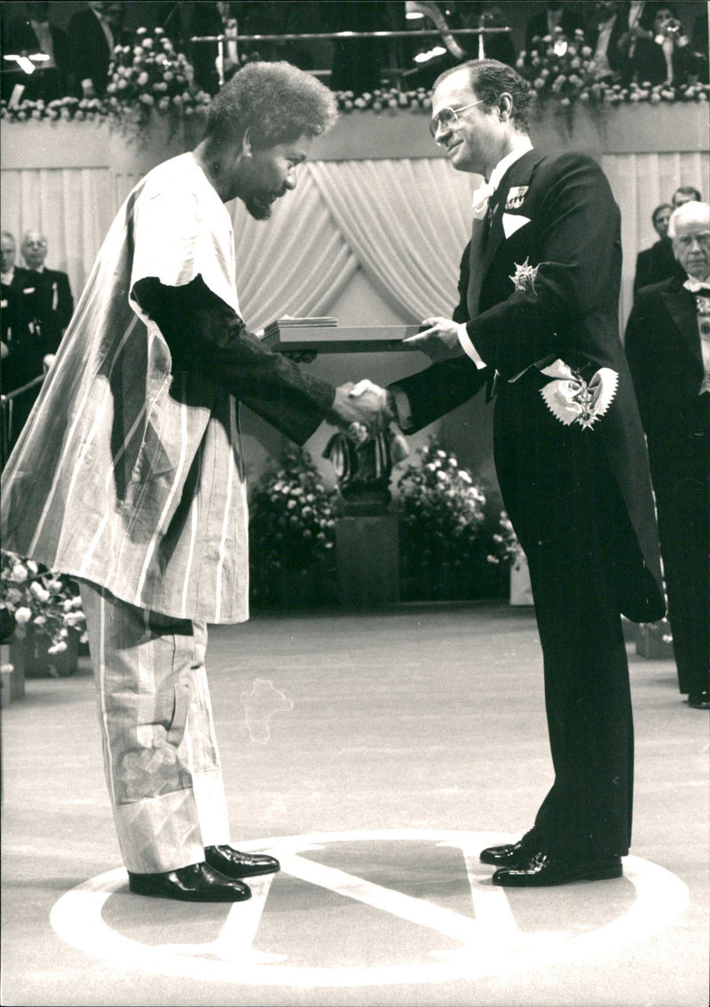 Wole Soyinka shakes hands with the King - Vintage Photograph