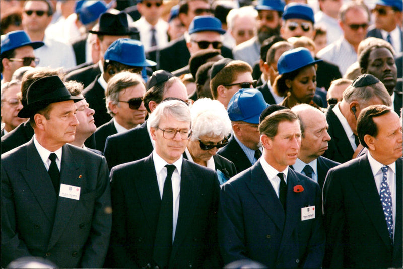 Funeral of Yitzhak Rabin, with John Mayor, Prince Charles and Jacques Chirac. - Vintage Photograph