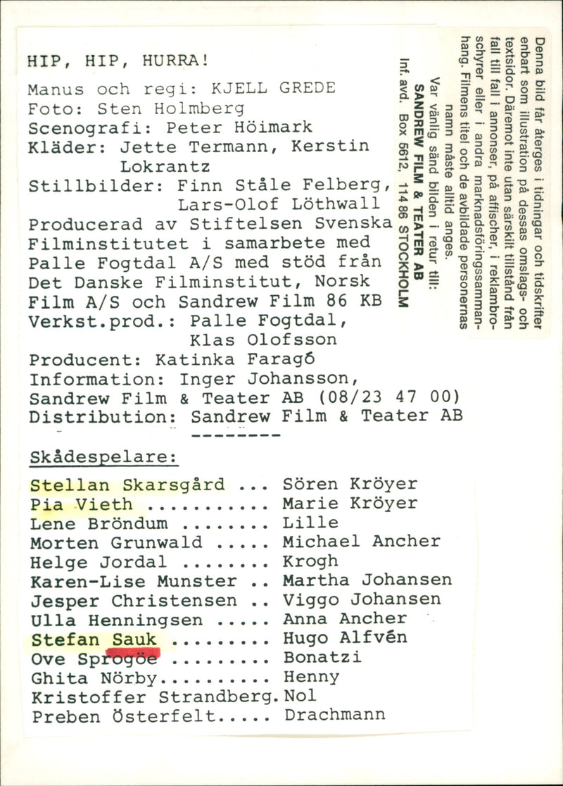 Stefan Sauk, Stellan Skarsgard and Pia Vieth. - Vintage Photograph