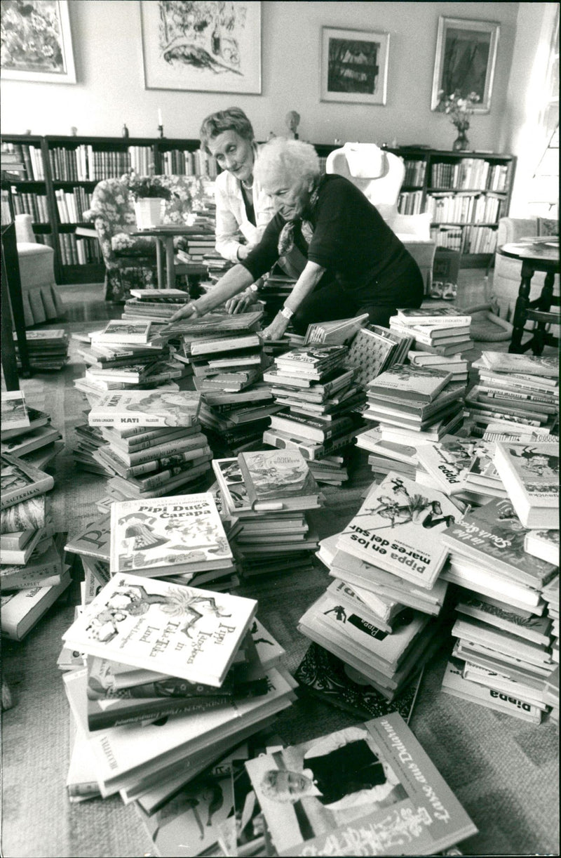 Elsa Olenius and writer Astrid Lindgren with several children's books - Vintage Photograph