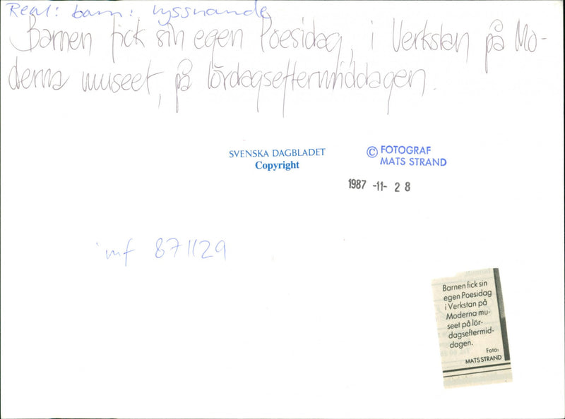 1987 STRAND THEIR AFTER MODERN POETRY HANDERSETERUHIDAGEN BAM - Vintage Photograph