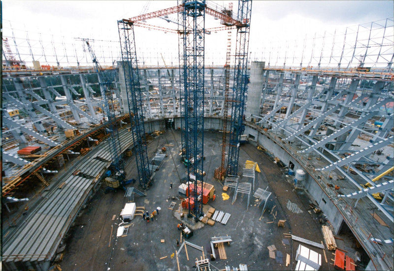 Ericsson Globe Under Construction. - Vintage Photograph