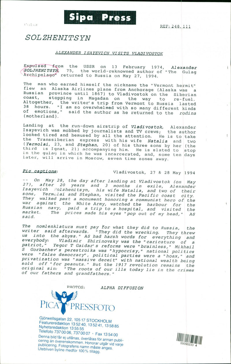 Aleksandr Solzhenitsyn - Vintage Photograph