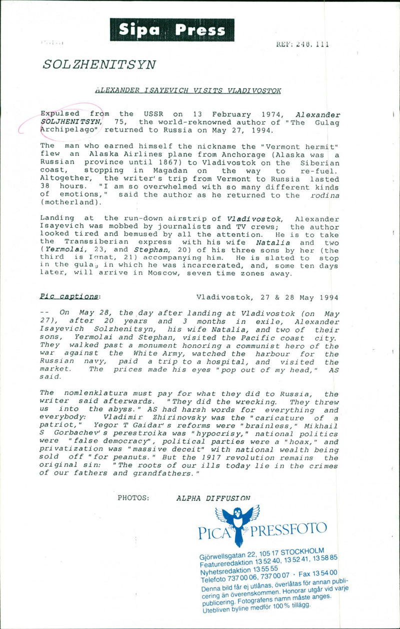 Aleksandr Solzhenitsyn - Vintage Photograph