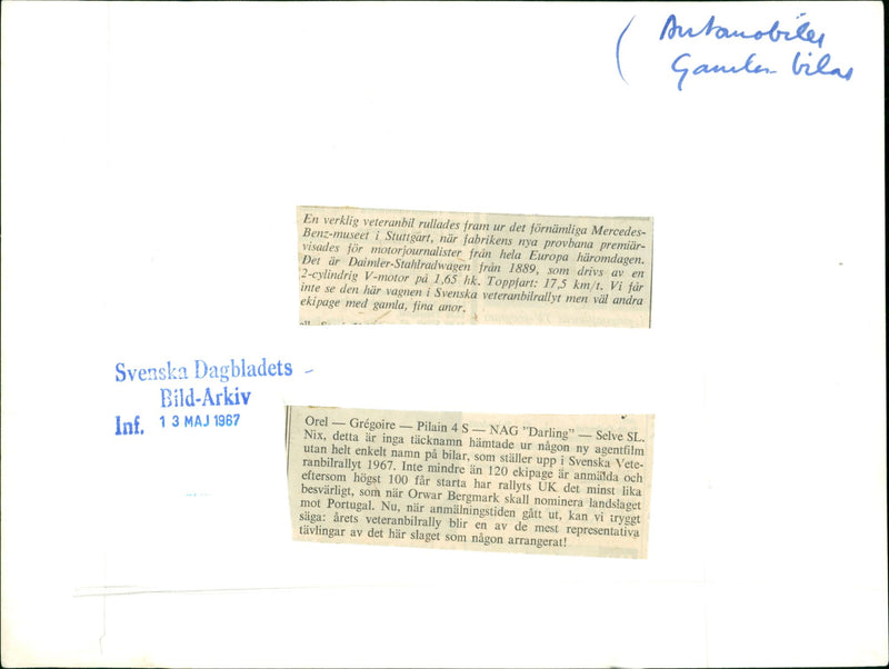 Cars : Old Cars, Daimler-Stahlradwagen-1889 - Vintage Photograph