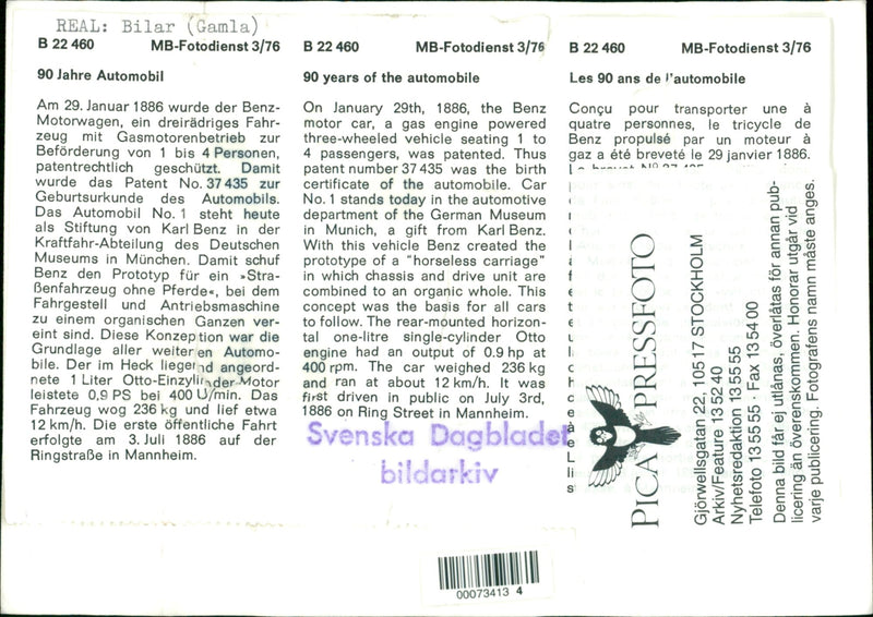 Cars : Old Cars, Benz Tricycle Propulsion - Vintage Photograph