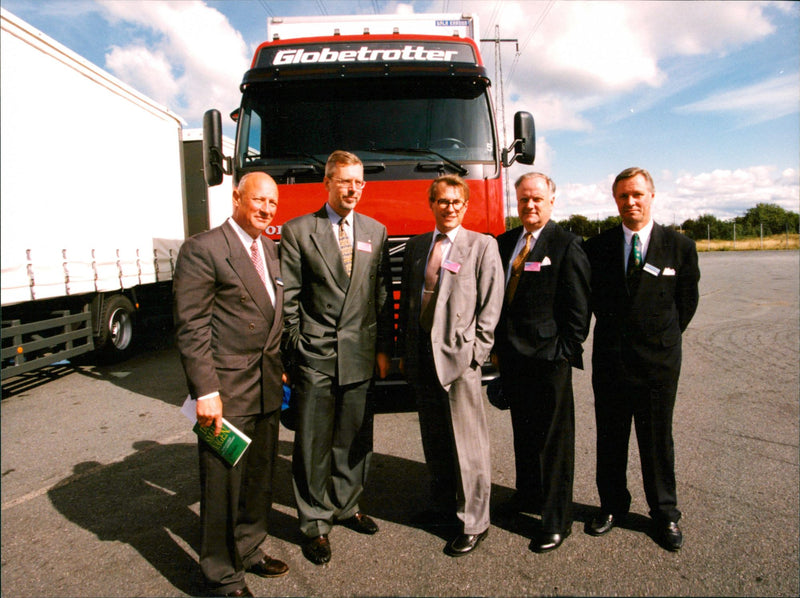 Mats Odell, Per Westerberg with Sten Langenius and Sören Gyll at Volvo Trucks in Gothenburg. - Vintage Photograph