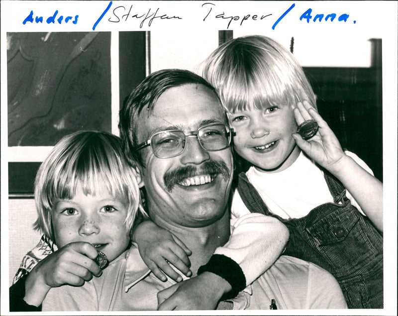 Staffan Tapper with his children Anders and Anna. - Vintage Photograph