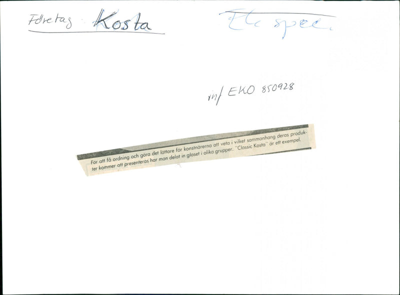 Company: Kosta-Boda AB - Vintage Photograph