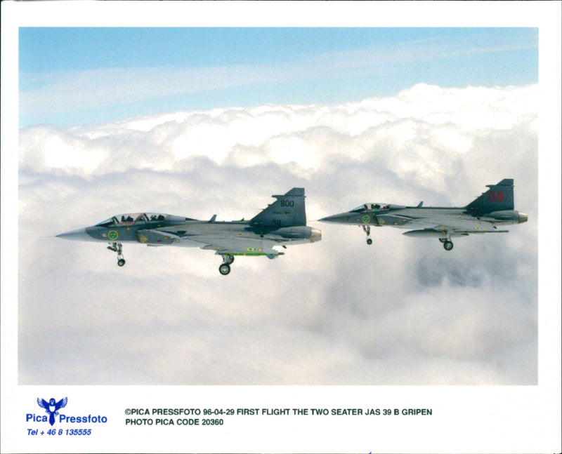 First flight the two seater JAS 39 B Gripen. - Vintage Photograph
