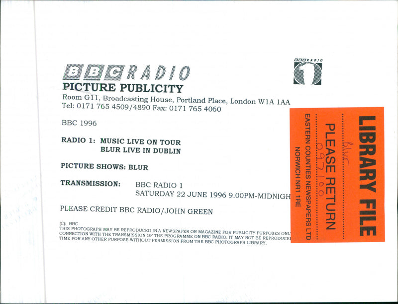 Blur during BBC radio's live show - Vintage Photograph