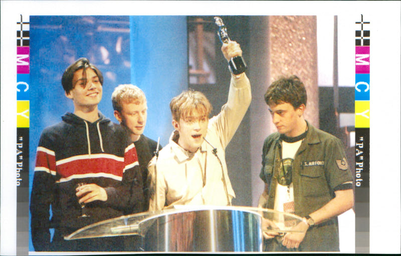 Blur receive their trophies at the Brits Awards ceremony - Vintage Photograph