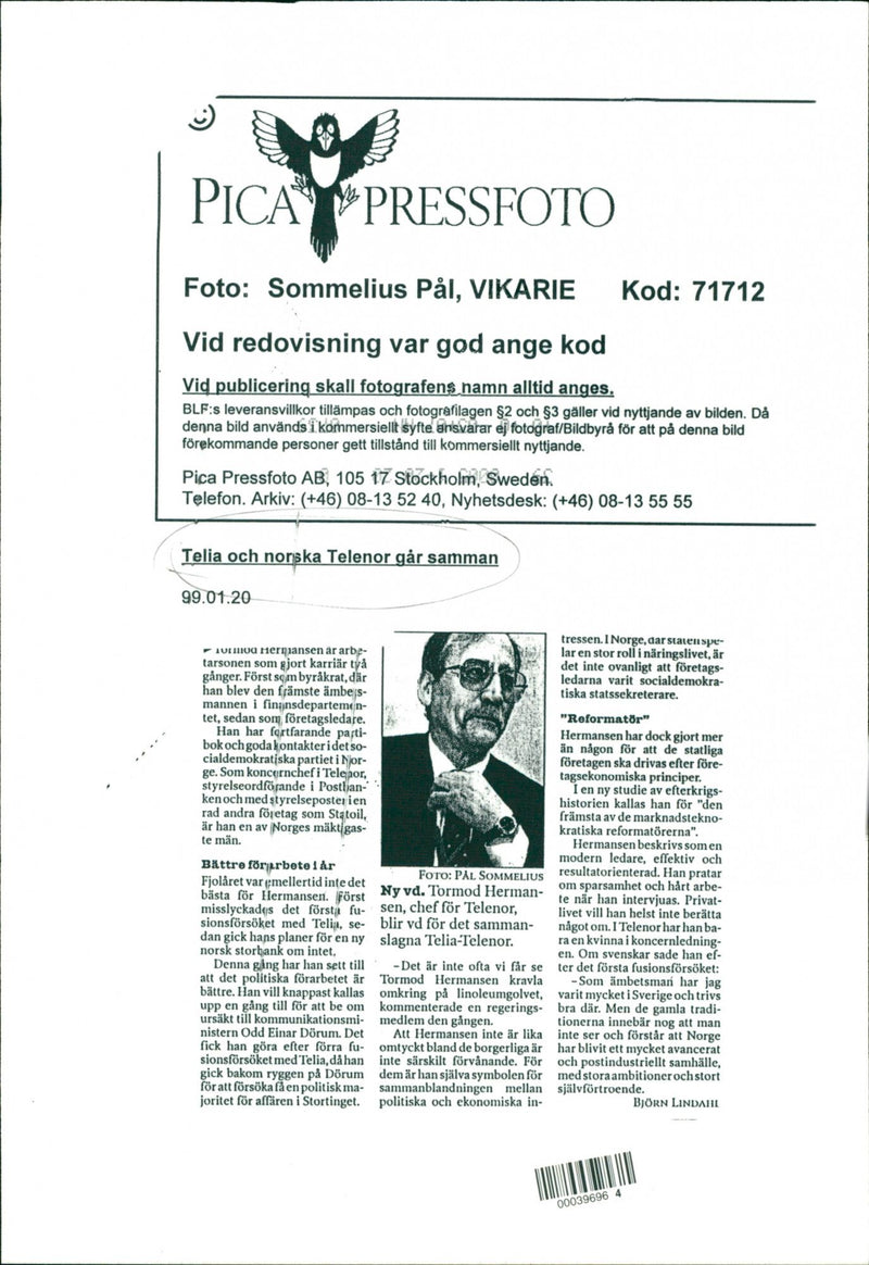 Telia and Norwegian Telenor merge - Vintage Photograph