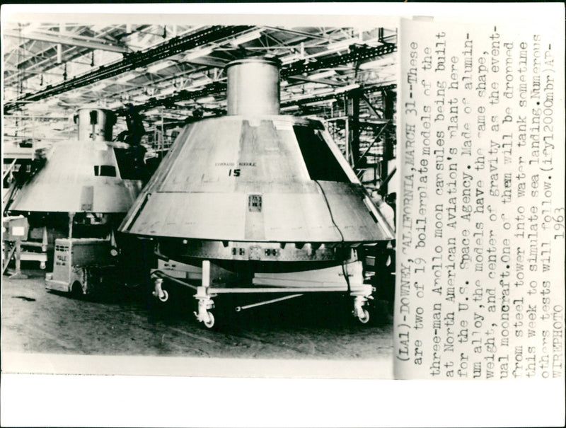 Two of 19 boilerplate models of the three-man Apollo moon capsules - Vintage Photograph