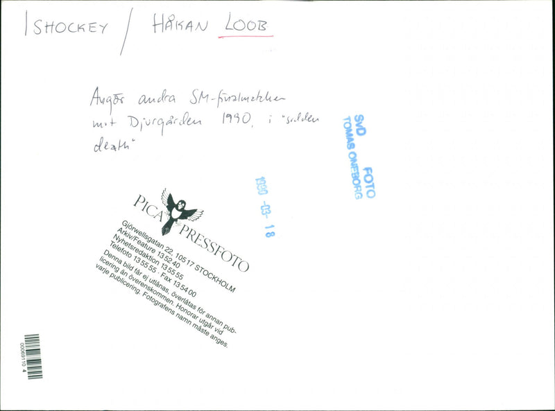 Hakan Loob, ice hockey player. - Vintage Photograph