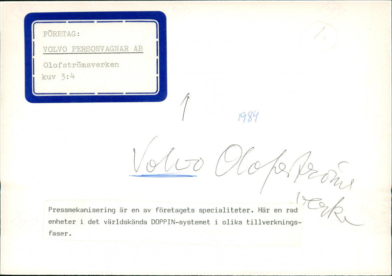 Volvo Olofströmsverken - Vintage Photograph