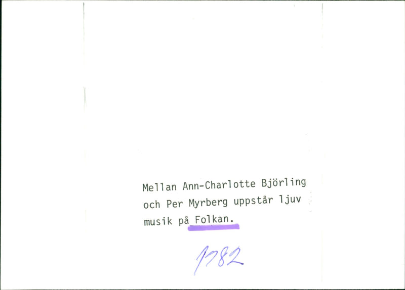 Ann-Charlotte Björling and Per Myrberg create beautiful music on_Folkan. - Vintage Photograph