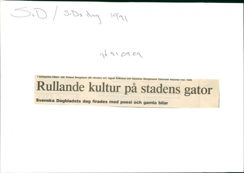 1991 CHARACTERISTICS NATIONAL DAGBLADETS ADMIRE BENGTSSONS POETRY AND SWEDEN - Vintage Photograph