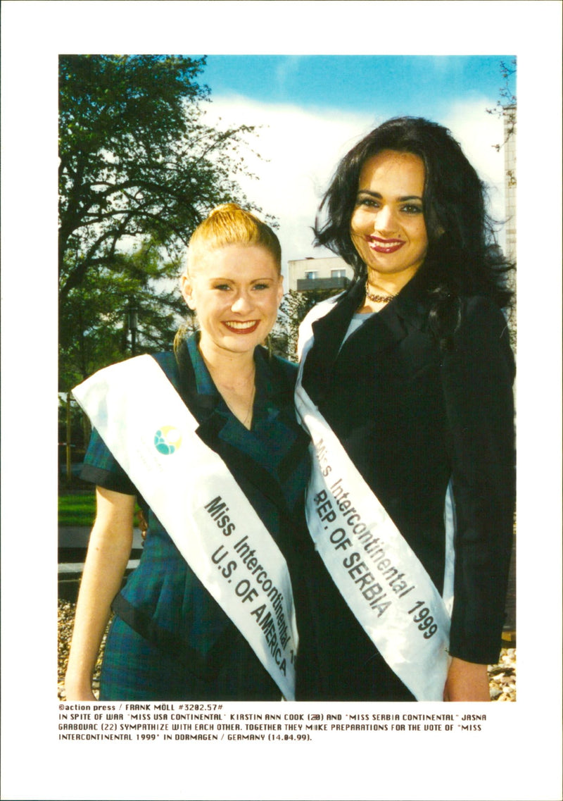 Miss USA Continental Kirstin Ann Cook and Miss Serbia Continental Jasna Grabovac in Miss Intercontinental 1999 - Vintage Photograph