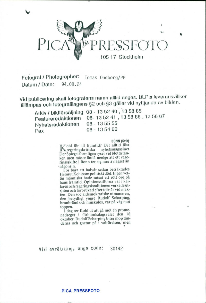 Helmut Kohl. - Vintage Photograph