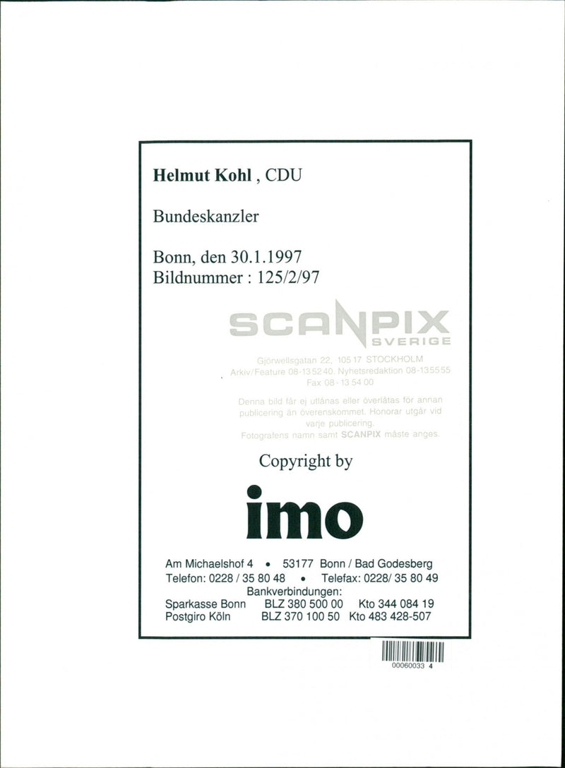 Helmut Kohl. - Vintage Photograph