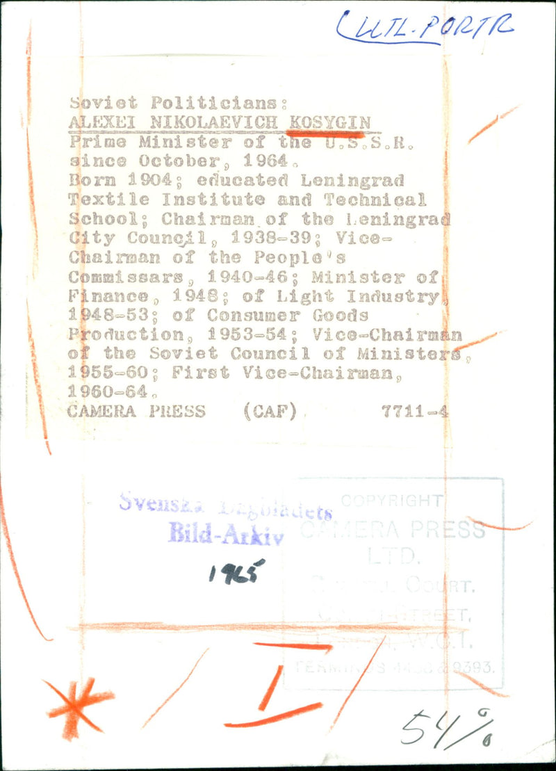 Alexei Kosygin, Politician Soviet - Vintage Photograph