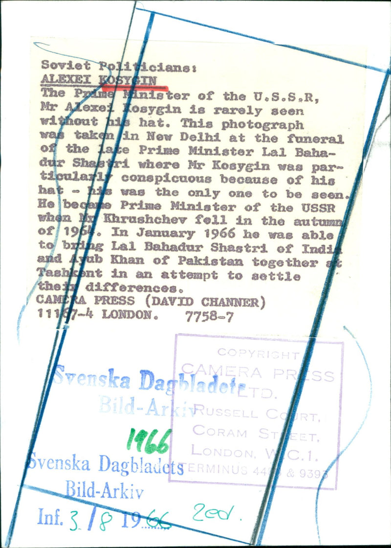 Alexei Kosygin, Politician Soviet - Vintage Photograph