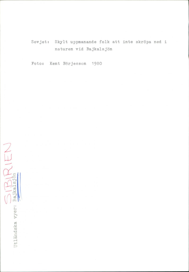 Sky lt urges people not to scrape down in nature at Baikal Island in Soviet - Vintage Photograph