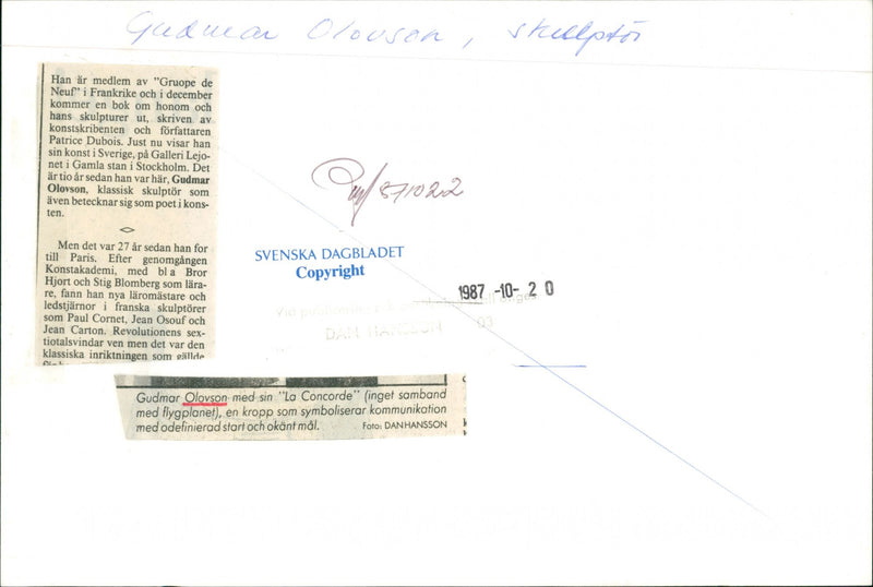 1987 RUDWAR PASSED BRR UTIONENS KONS VRULLPTI LEJ FRENCH SWEDISH WELL POET PARIS - Vintage Photograph