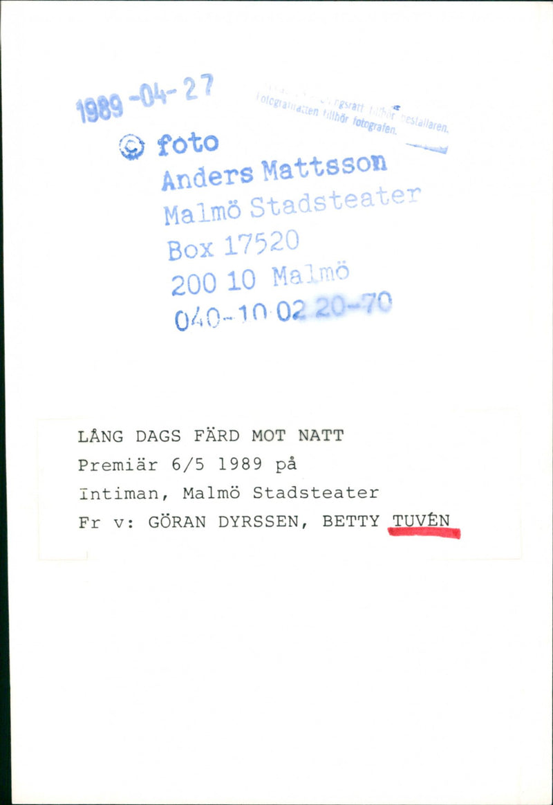 Göran Dyrssen and Betty Tuvén. - Vintage Photograph