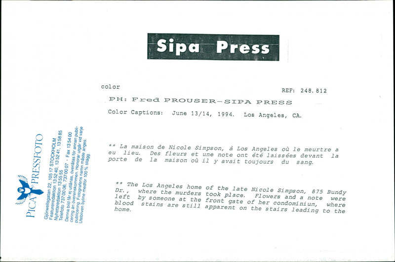 Flowers outside Nicole SImpson's home after OJ Simpson's murder investigation - Vintage Photograph