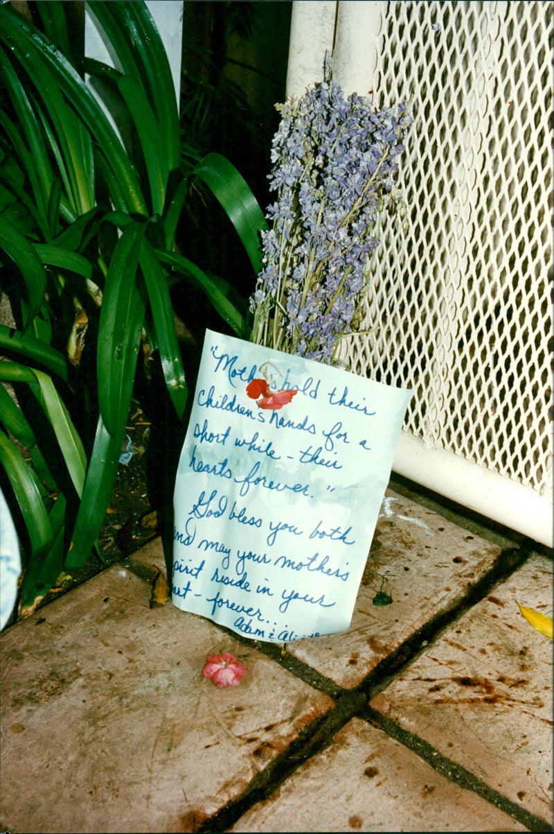 Flowers outside Nicole SImpson's home after OJ Simpson's murder investigation - Vintage Photograph