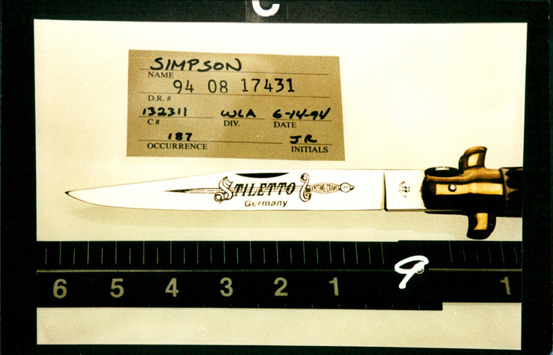 Evidence image of Knifm OJ Simpson murder investigation - Vintage Photograph