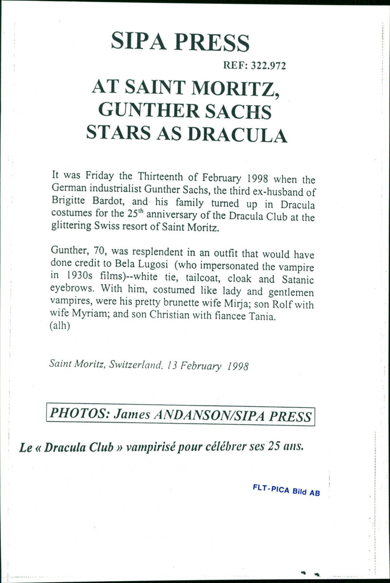 At Saint Moritz, Gunther Sachs Stars as Dracula - Vintage Photograph