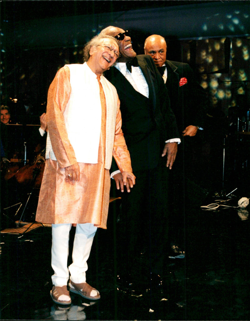 Music Polar award winner Ray Charles and Ravi Shankar with King Carl Gustaf - Vintage Photograph