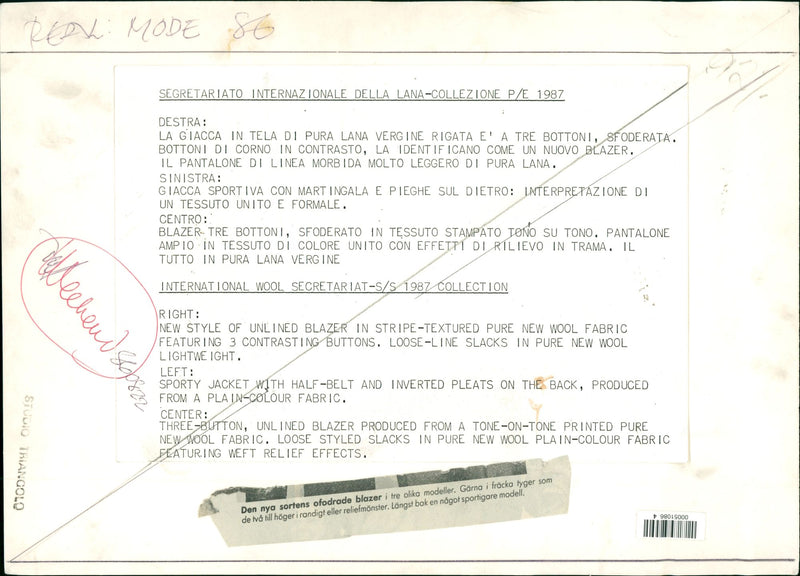 New Kind Of Lined Blazer in Three Different Models From Segretariato International Della-Anna Collection 1987 - Vintage Photograph