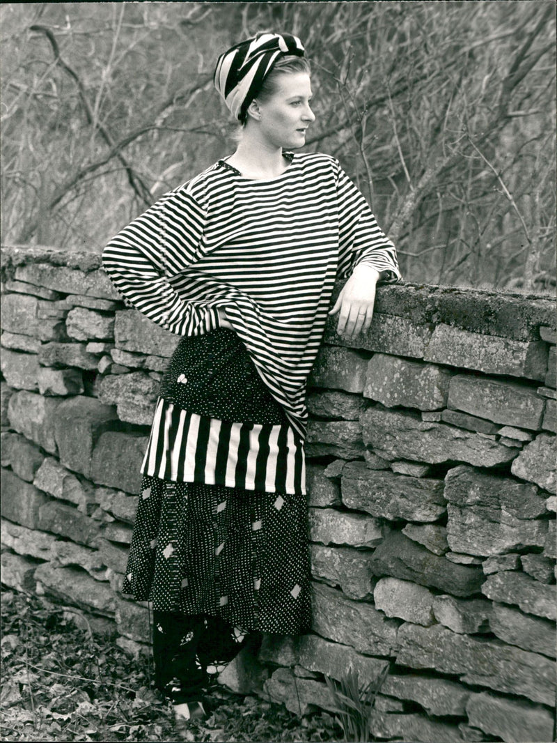 Model Wearing a Loose Striped Tshirt and A Cap in Gotland - Vintage Photograph