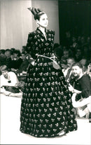 Fashion Model Wearing a Long Black Floural Dress - Vintage Photograph