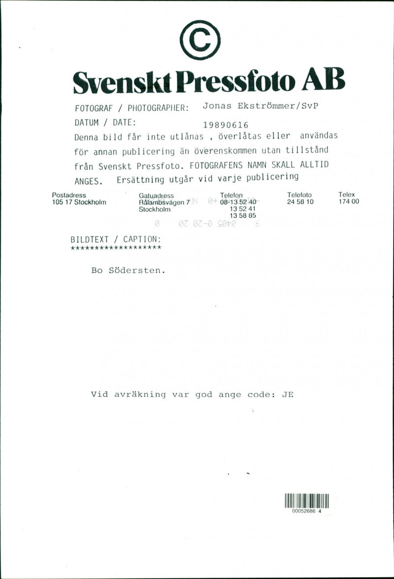 Во Södersten Politician - Vintage Photograph