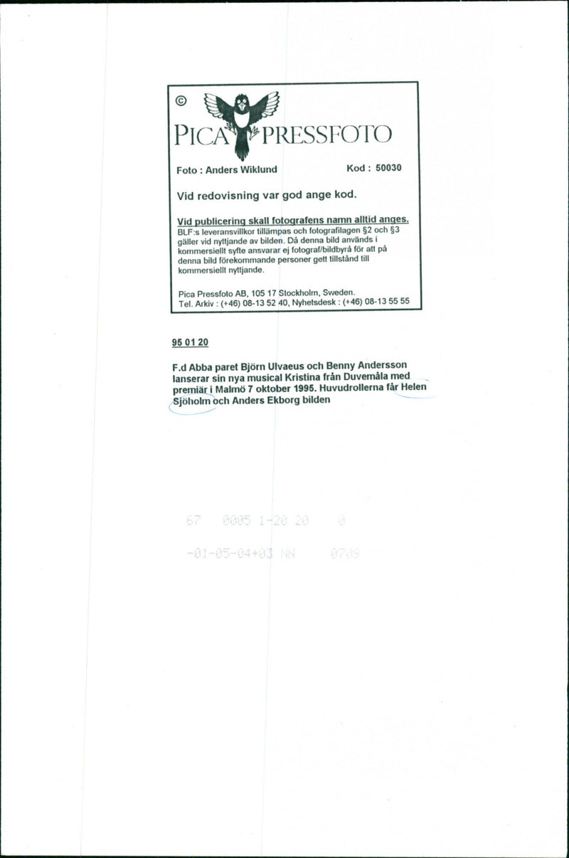 Björn Ulvaeus and Benny Andersson in new musical Kristina. - Vintage Photograph