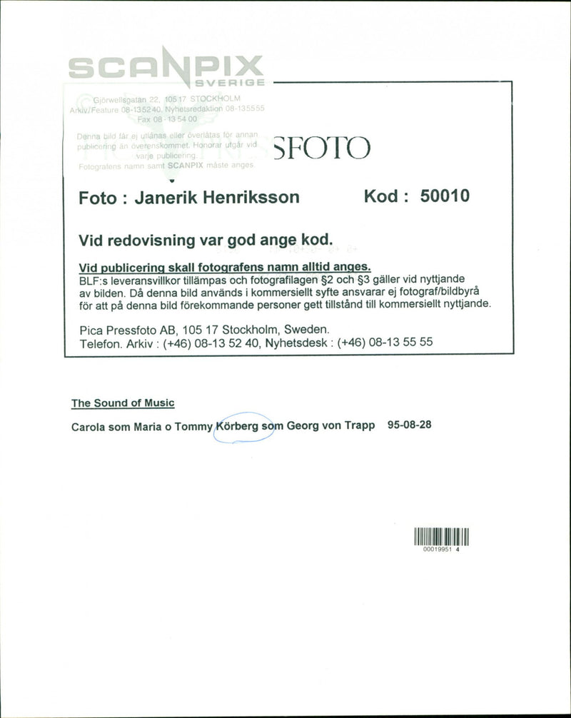 1995 OTHER SWEDEN DISCLOSED IMAGE EACH DELIVE SWEDEN MUSIC - Vintage Photograph