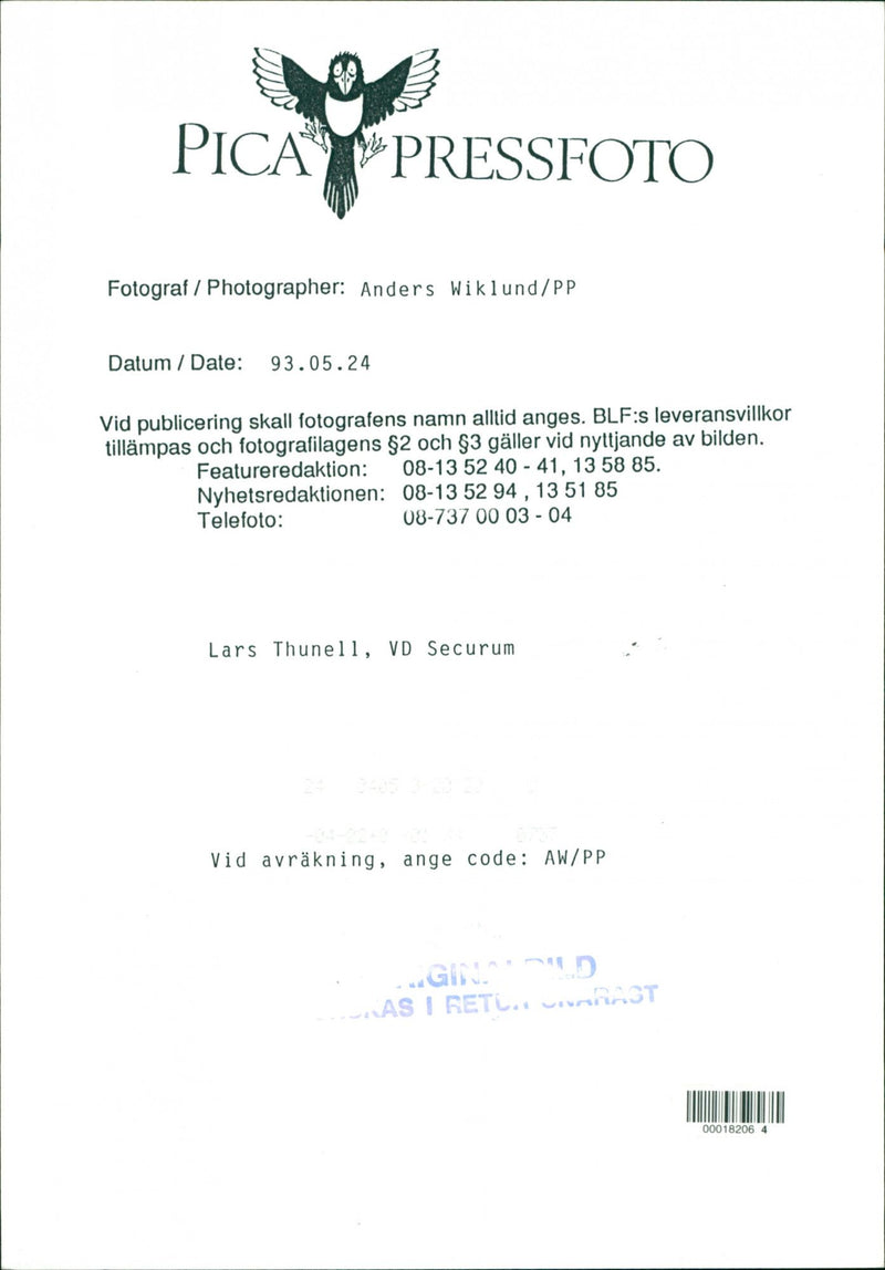 Lars Thunell, CEO Securum. - Vintage Photograph