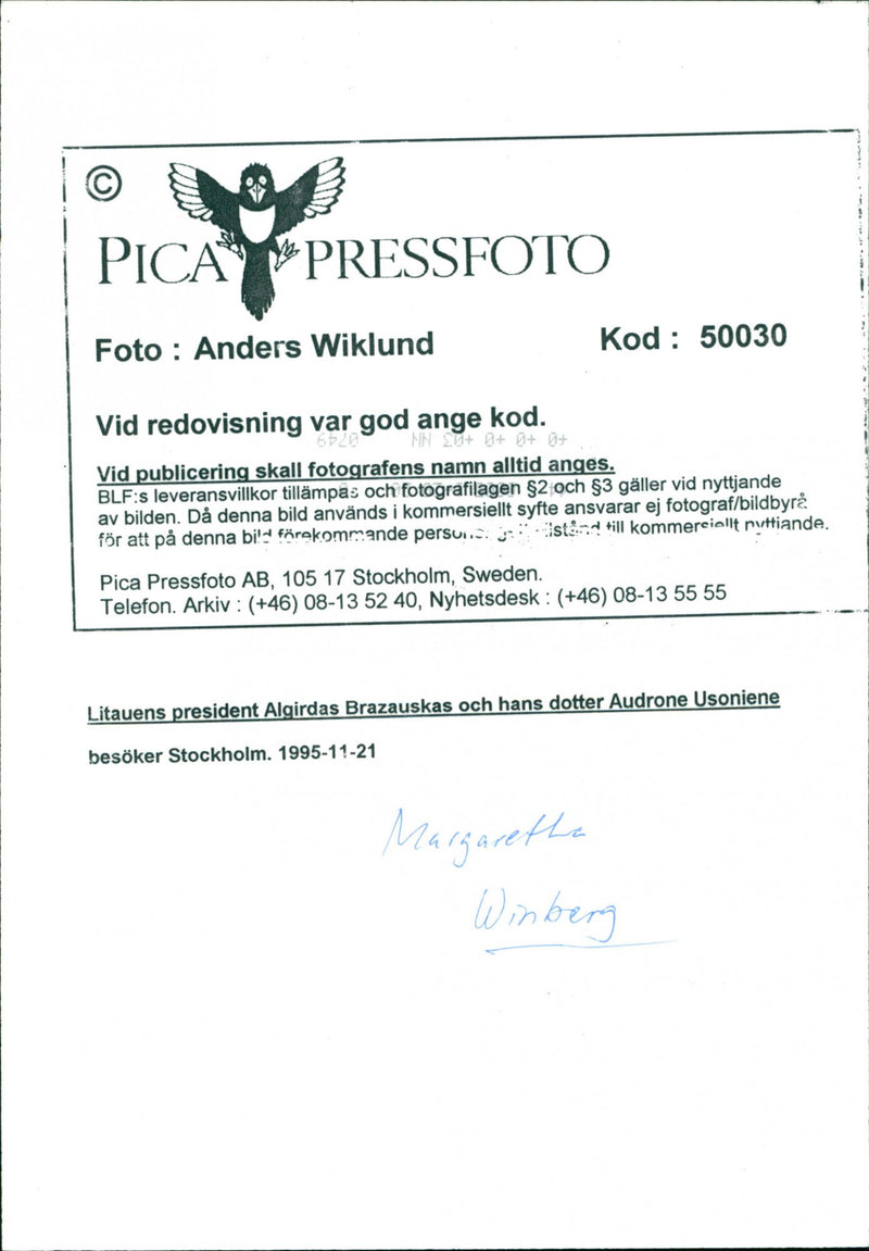 Margareta Winberg, Politician. - Vintage Photograph