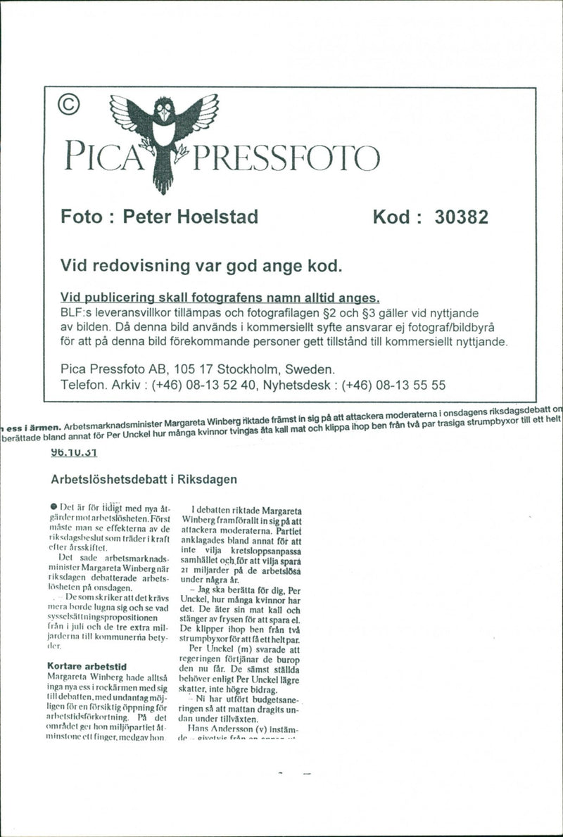 Margareta Winberg, Politician. - Vintage Photograph