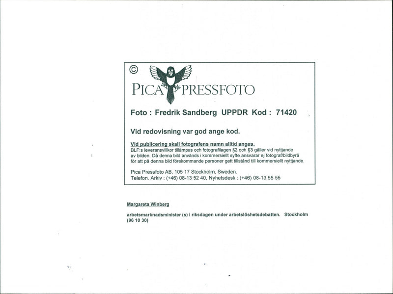 Margareta Winberg, Politician. - Vintage Photograph