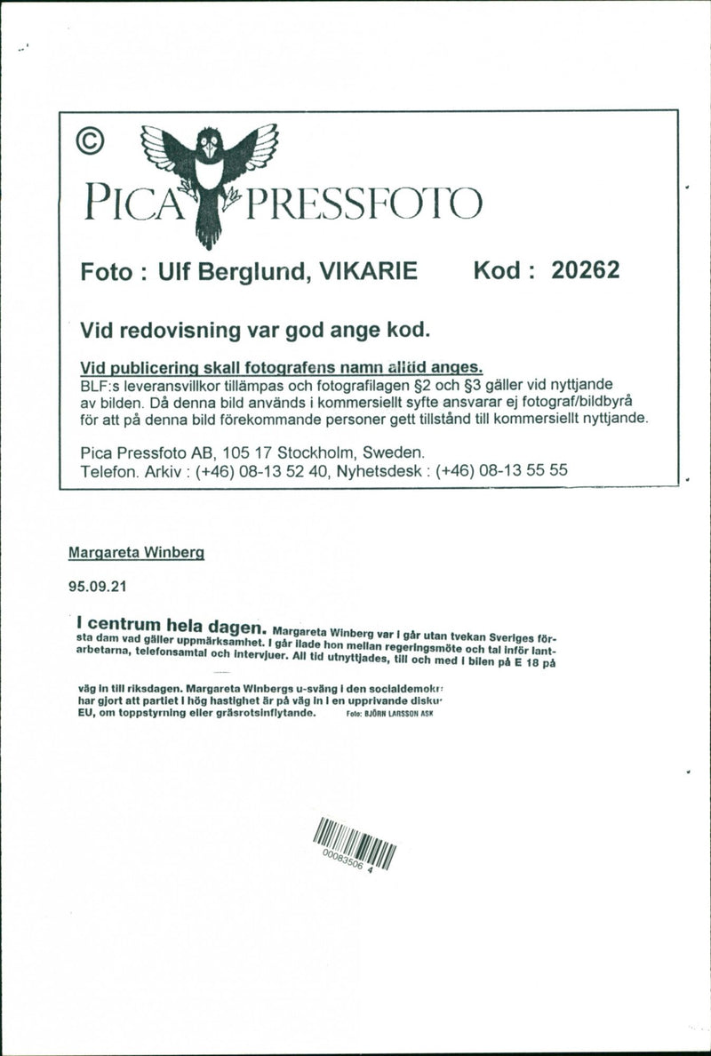 Margareta Winberg, Politician. - Vintage Photograph