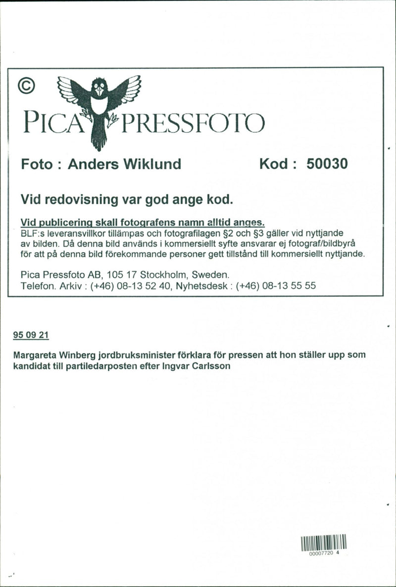 Margareta Winberg, Politician. - Vintage Photograph